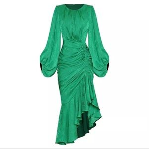 KELLY OBI New York Lantern Sleeve Green dress
